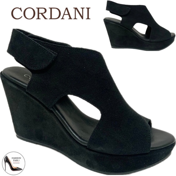 CORDANI REED PLATFORM WEDGE SANDAL BOOTIES BLACK SUEDE SLINGBACK SHOES ITALY 38 - Picture 1 of 8